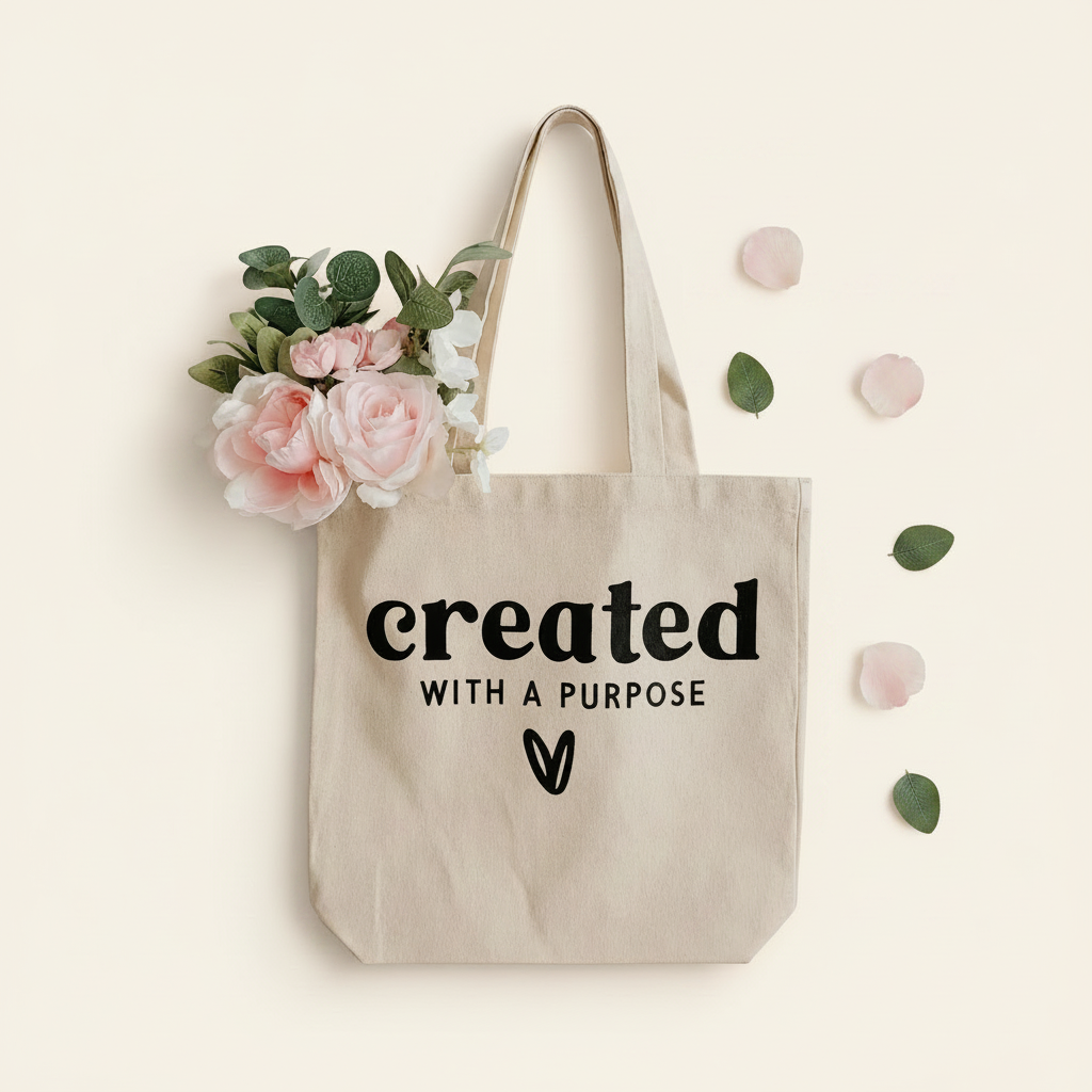 Beige Faith Tote Bag Flat Lay