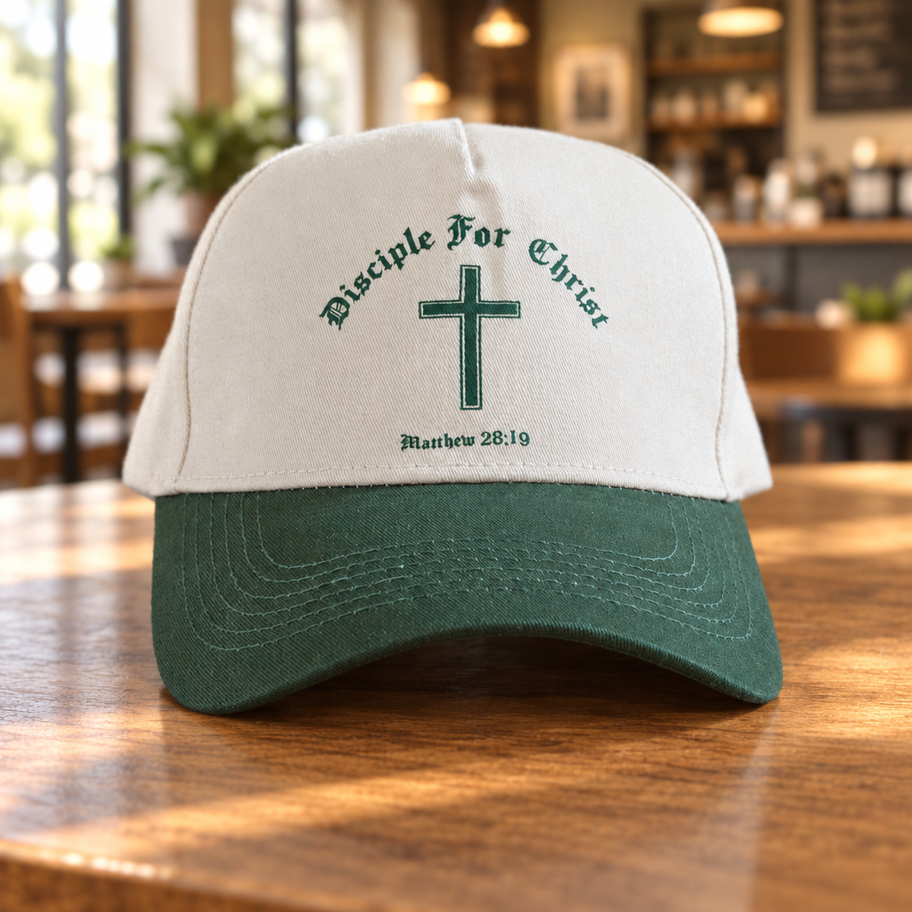 Hat mockup on a coffee shop table