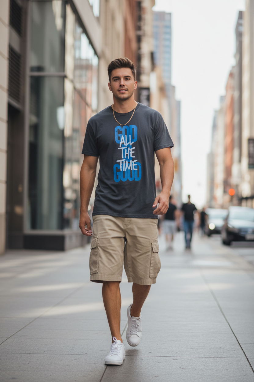 Man - Charcoal Tee, Downtown + Cargo Shorts