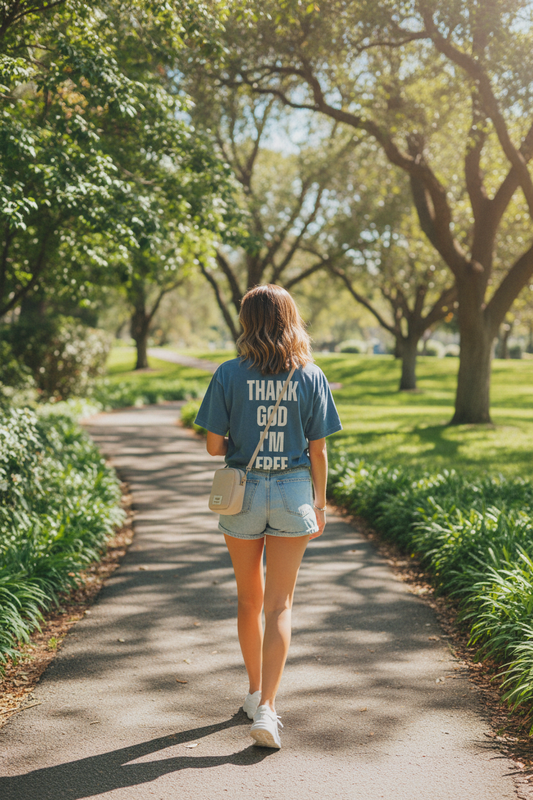 Woman - Blue Back, Jorts + Park Walk