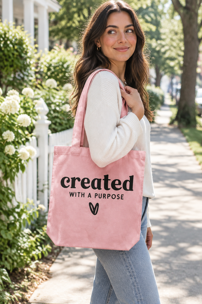 Woman carrying the tote outdoors