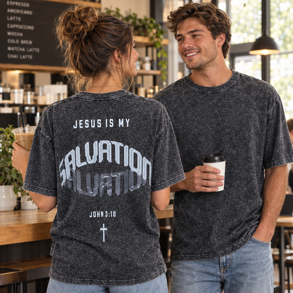 Young adults wearing the shirt at a coffee shop